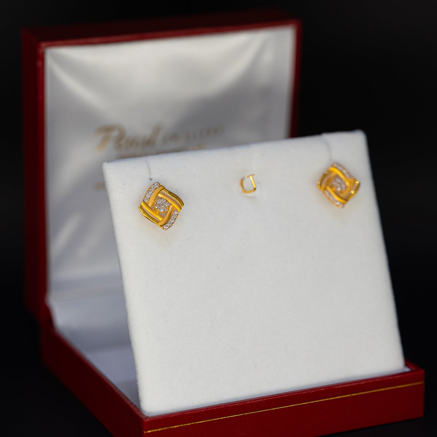 22ct Gold Geometric CZ Stud Earrings