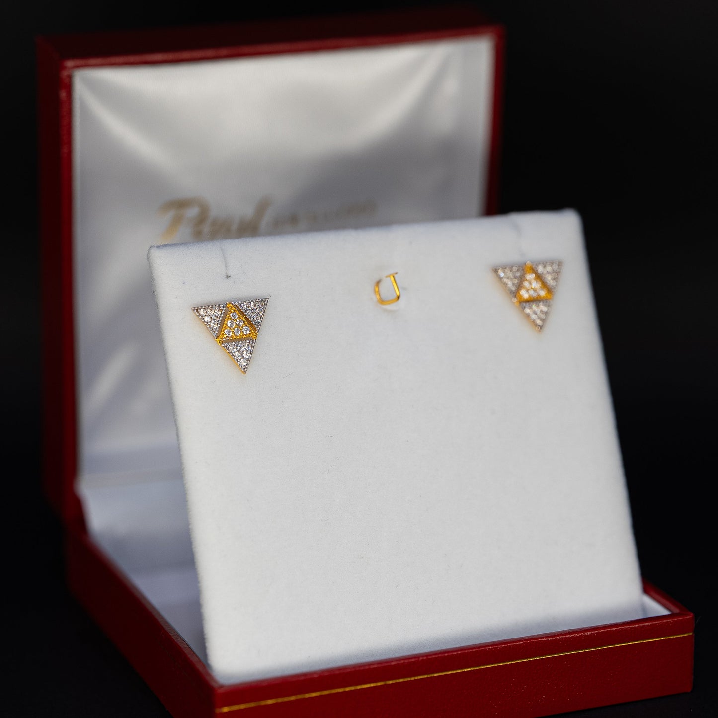 22ct Gold Triangle CZ Stud Earrings