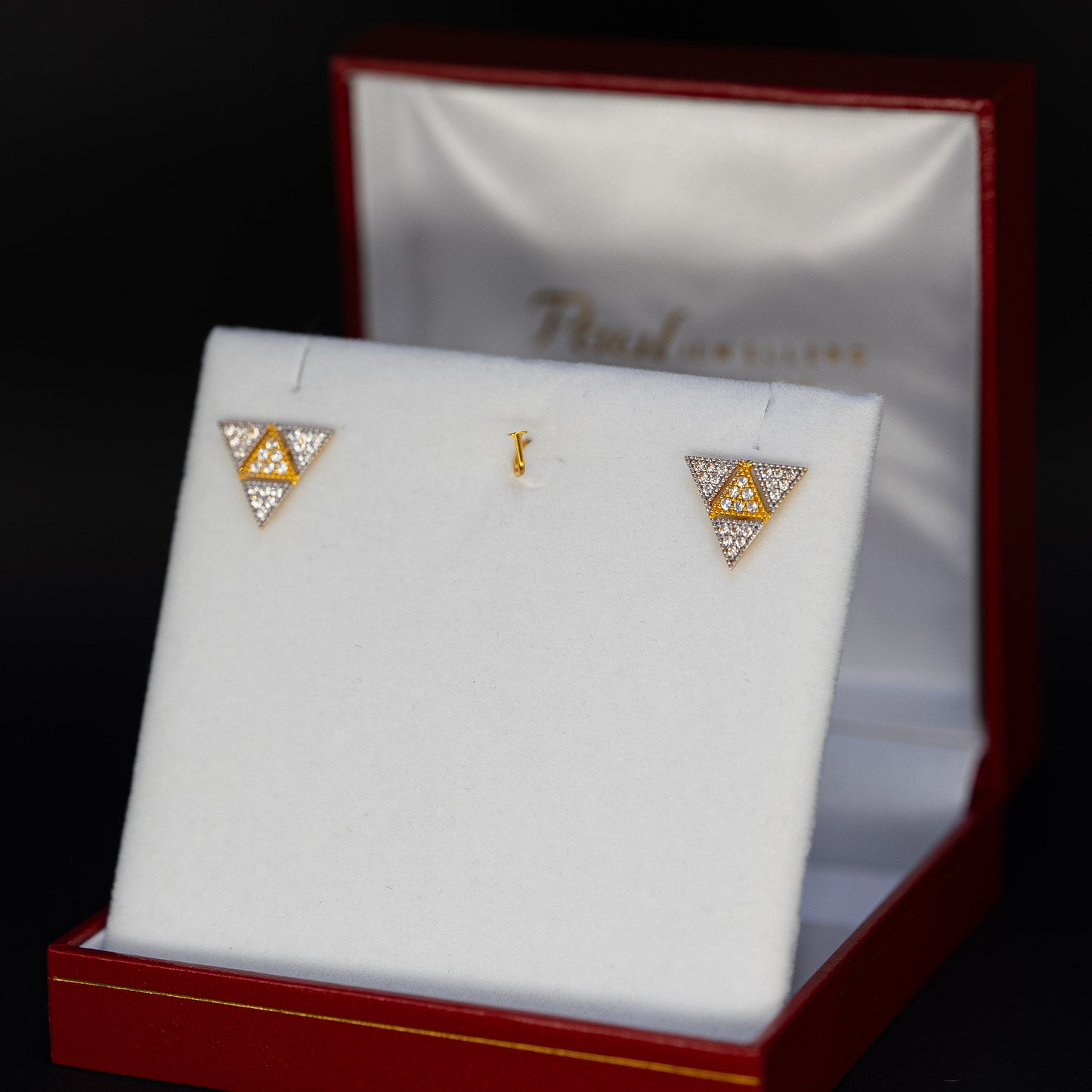 22ct Gold Triangle CZ Stud Earrings