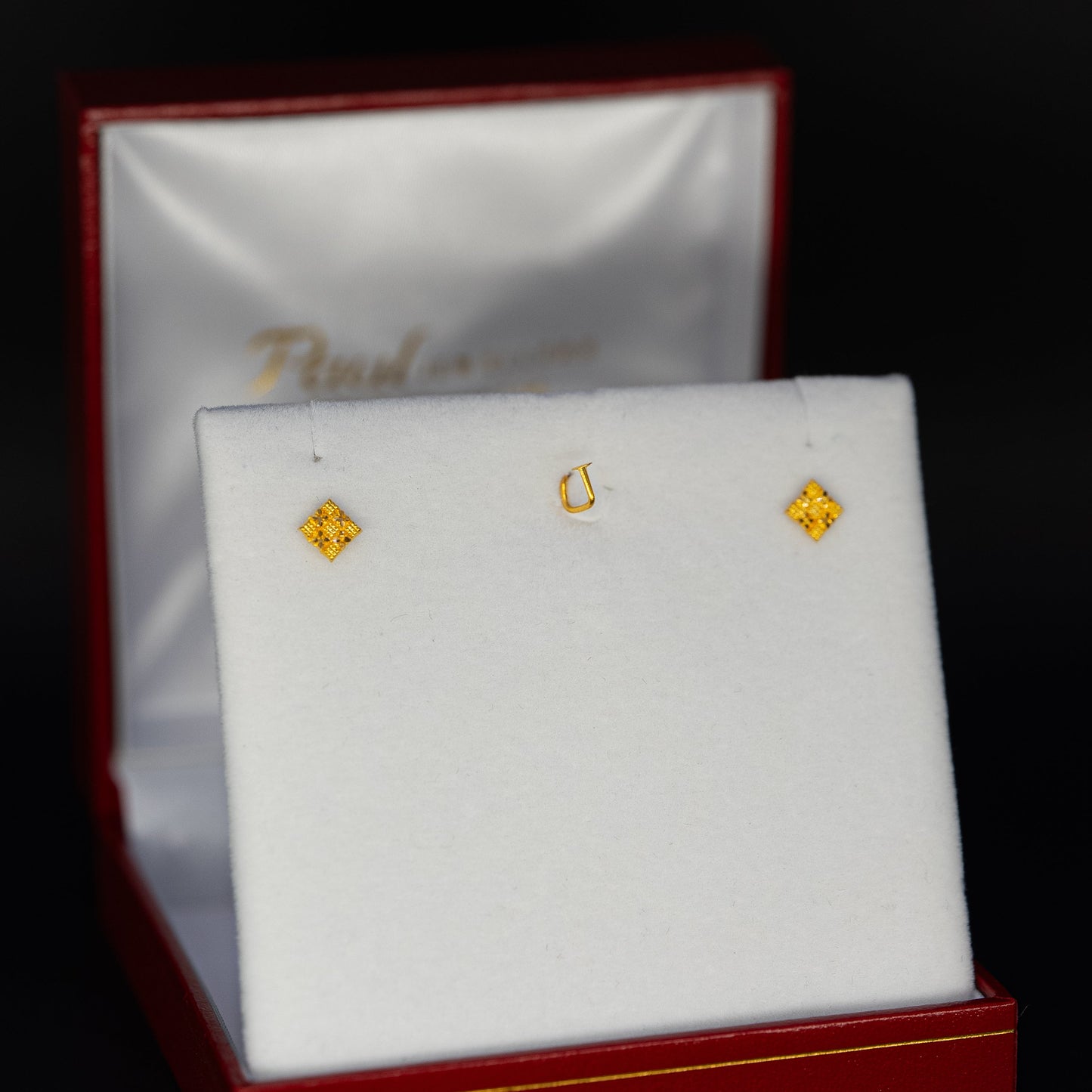 22ct Gold Textured Square Stud Floral Earrings
