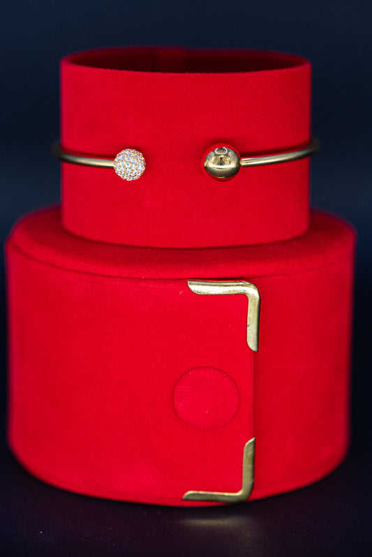 22ct Gold Open-Ended Bangle with Diamond-Cut CZ Detail