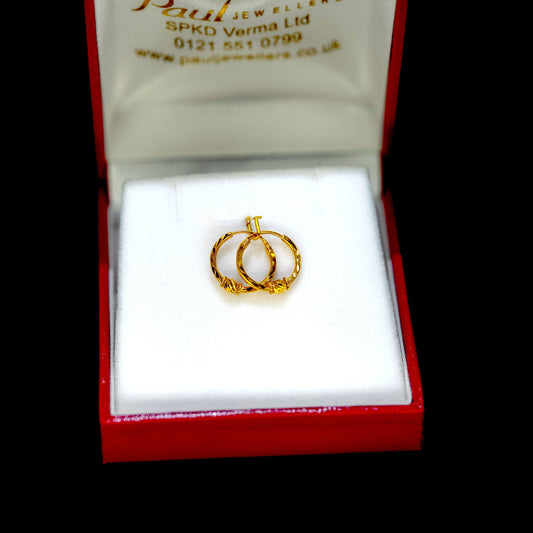 Small 22ct Gold Engraved Hoop Earrings with Bead Detail