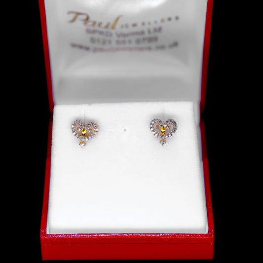 22ct Gold Mango Design Stud Earrings with CZ Detailing