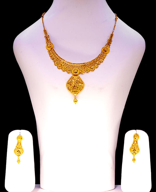 22ct Gold Bridal Necklace & Drop Earrings Set