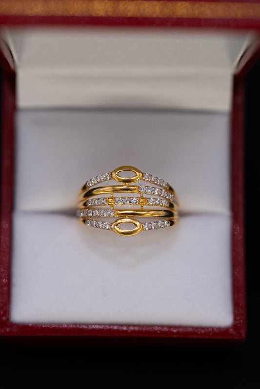 22ct Gold CZ Multi-Band Ring – Size P