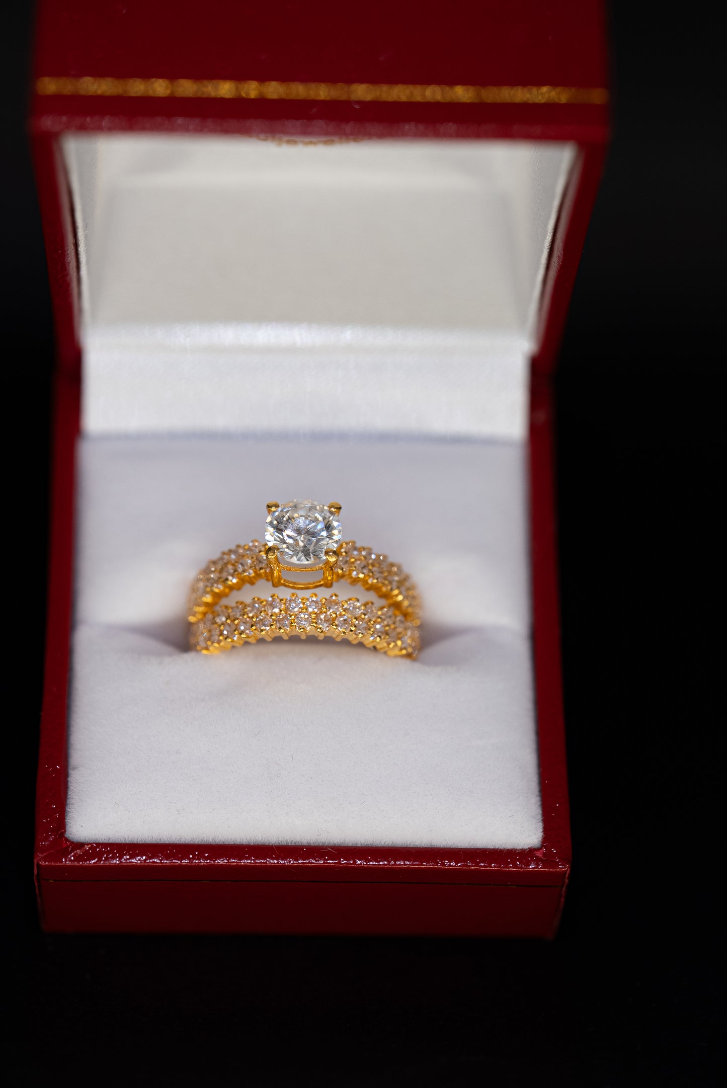 22ct Gold CZ Solitaire Ring Set with Double Stone Band – Size O