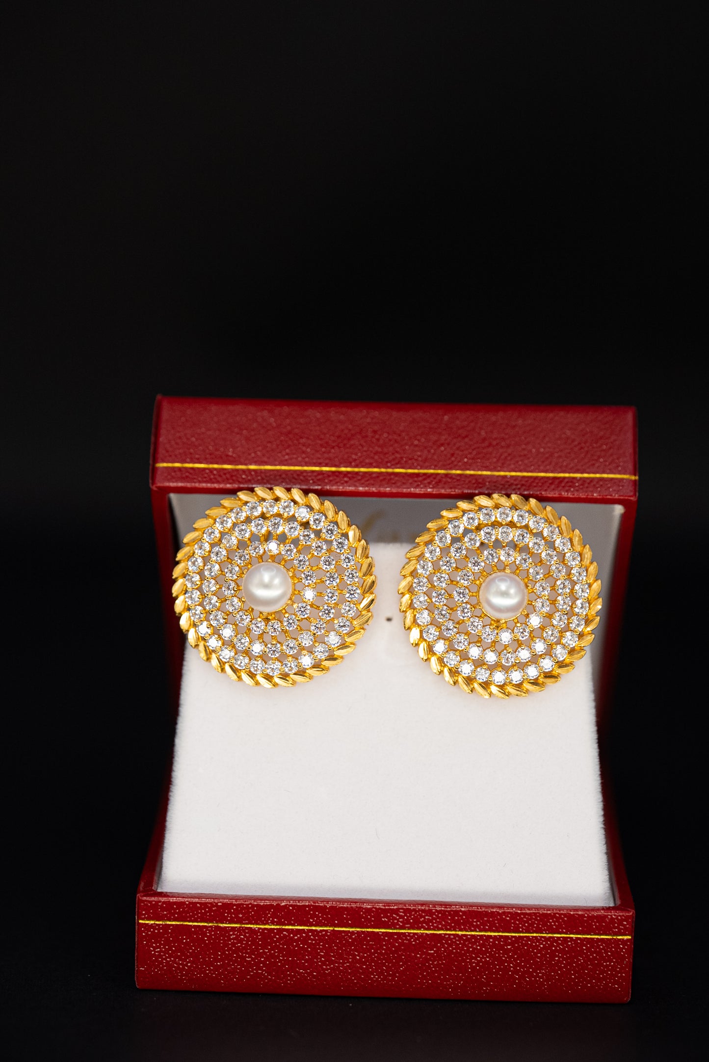 Large 22ct Gold CZ and Pearl Statement Stud Earrings
