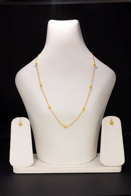 22ct Gold Ball Station Necklace and Stud Earring Set