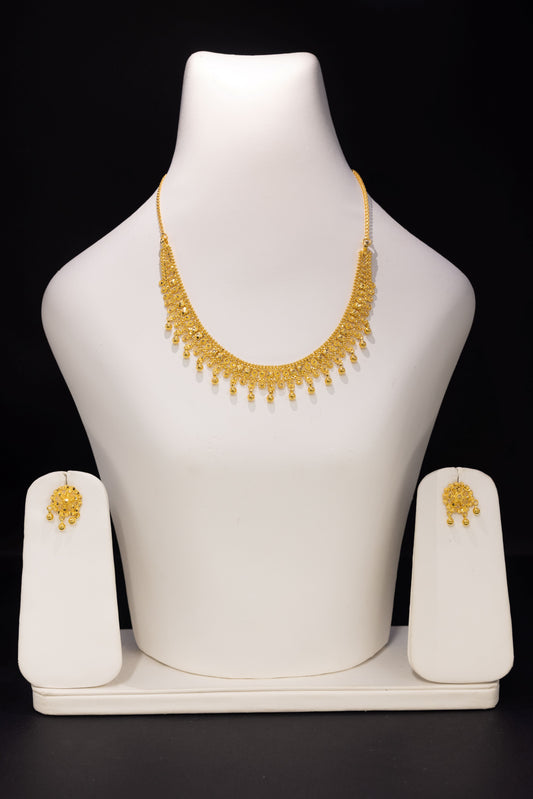 22ct Gold Filigree Beaded Necklace and Earring Set