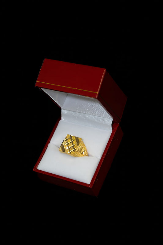 22ct Gold Textured Square Signet-Style Ring