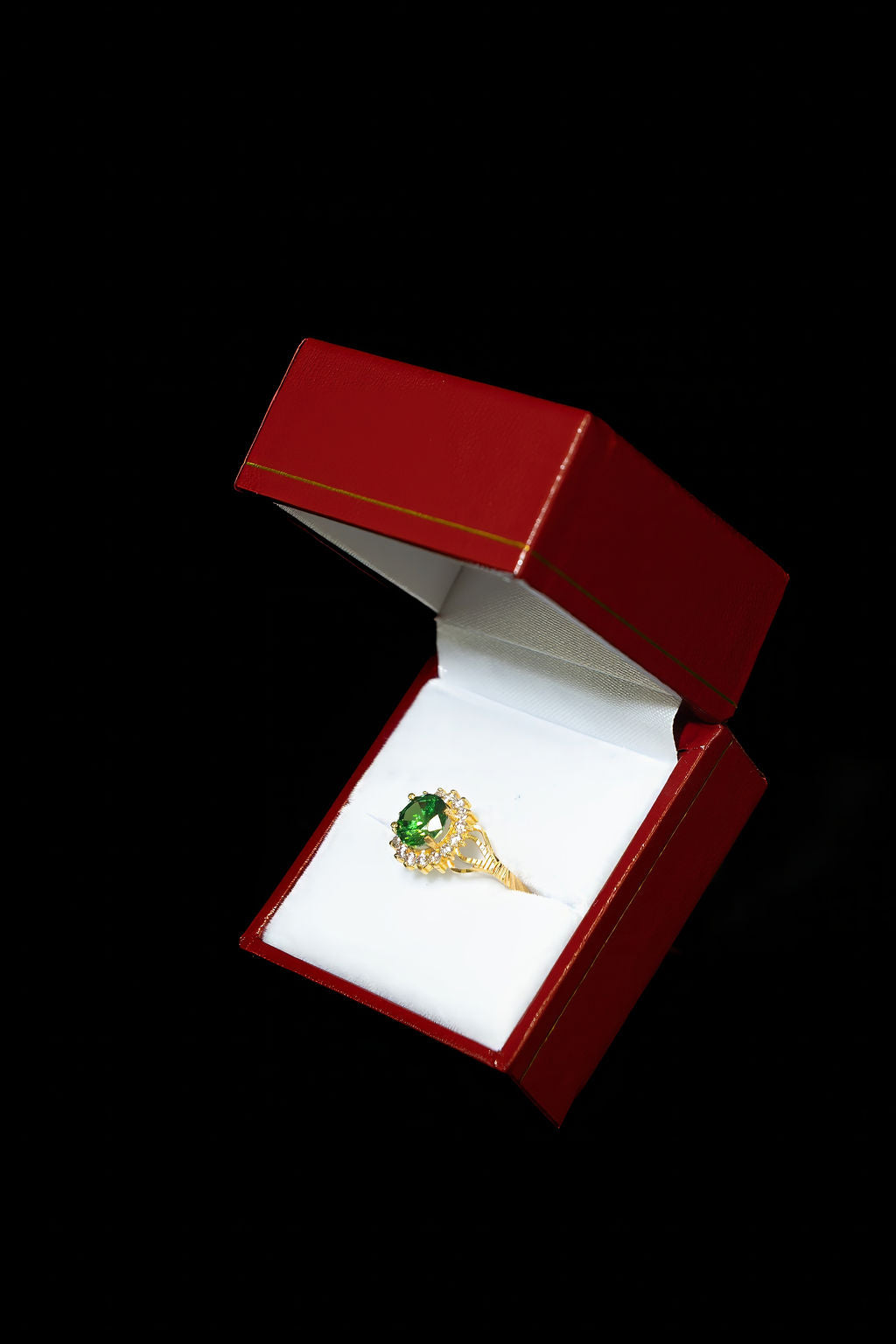 22ct Gold Green Stone Halo Ring
