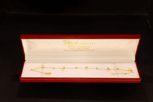 22ct Gold Circle Detail Ankle Chain - 10 Inch