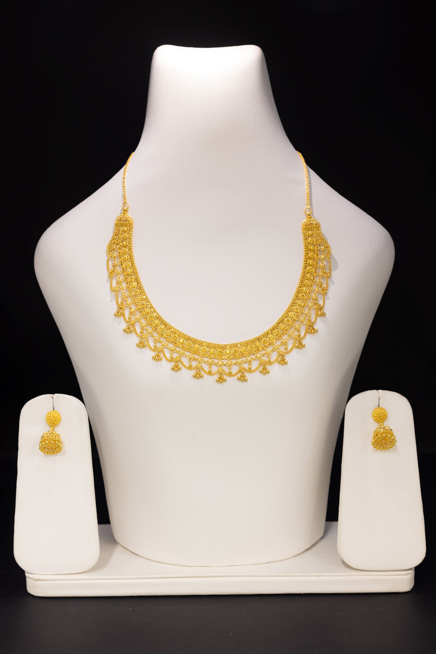 22ct Gold Traditional Beaded Necklace and Jhumki Earring Set