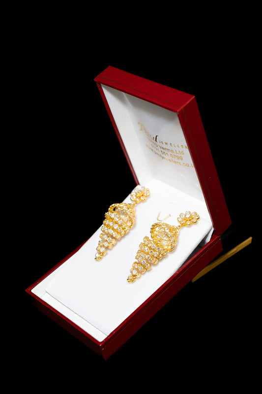 22ct Gold CZ Jhumka-Style Drop Earrings