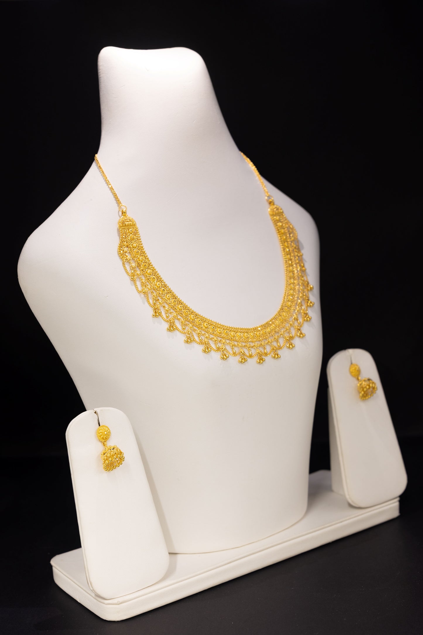 22ct Gold Traditional Beaded Necklace and Jhumki Earring Set