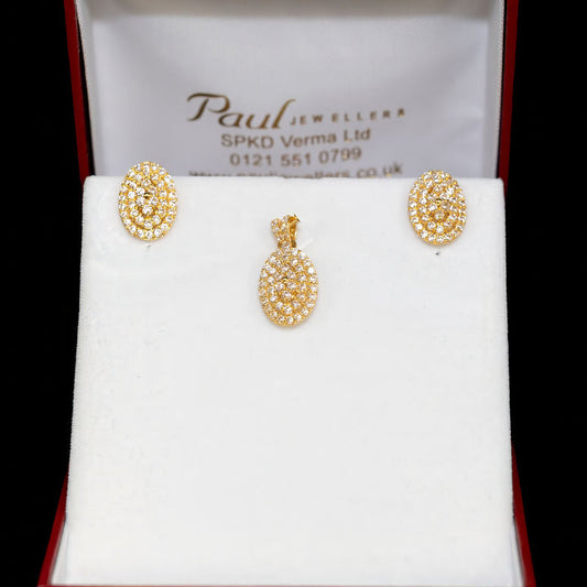22ct Gold CZ Oval Pendant & Earring Set