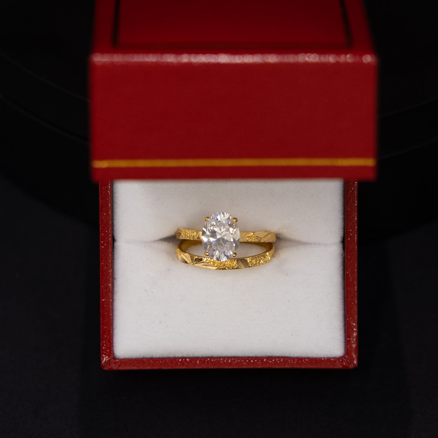 22ct Gold CZ Oval Solitaire Ring Set