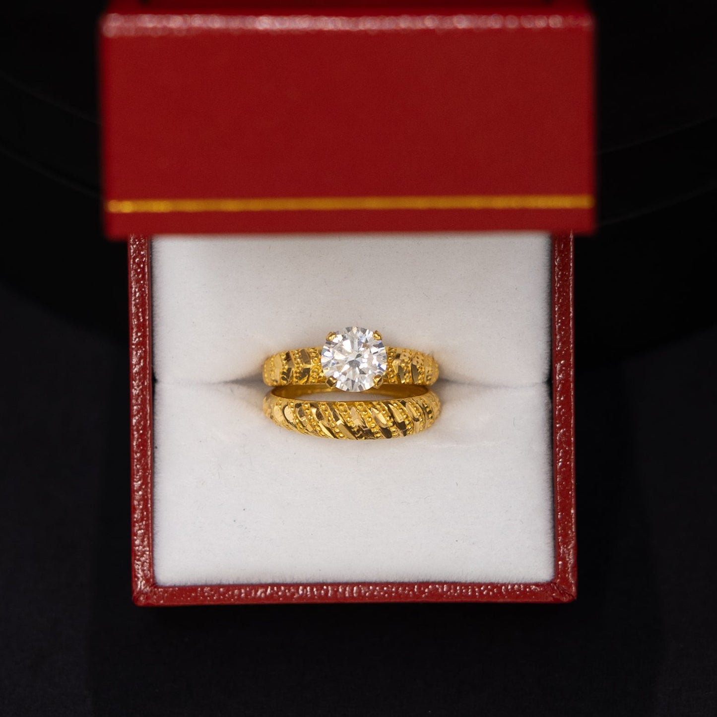 22ct Gold CZ Textured Ring Set