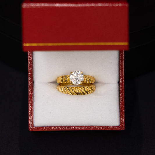 22ct Gold CZ Textured Ring Set