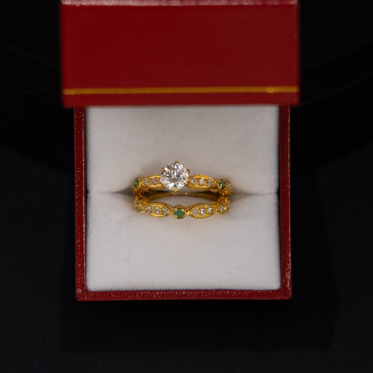 22ct Gold Green & CZ Ring Set
