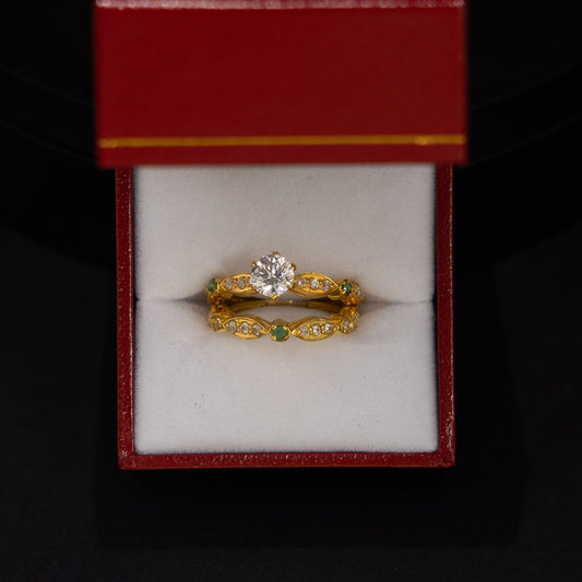 22ct Gold Green & CZ Ring Set