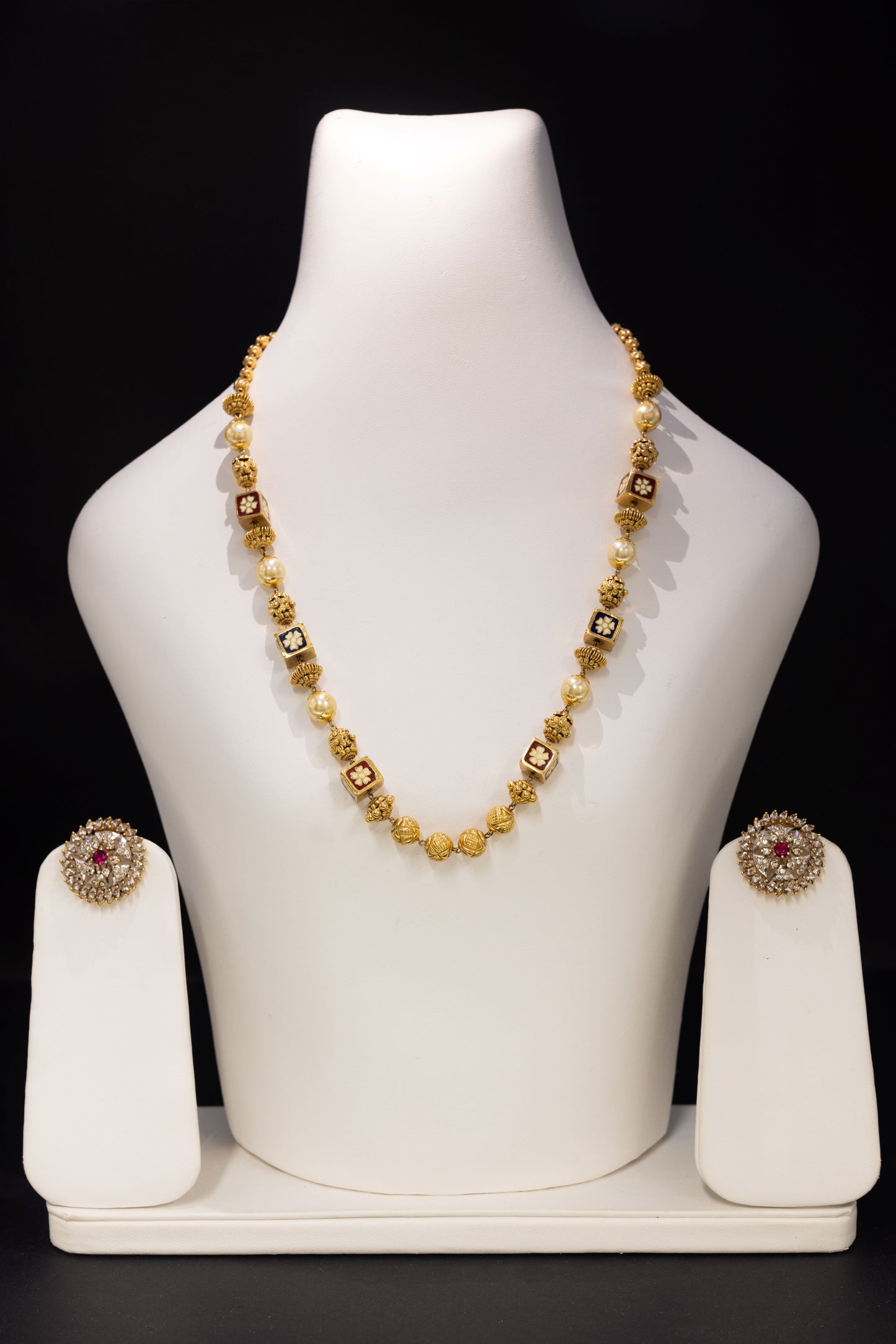 22ct Gold Antique-Inspired Pearl and Enamel Necklace