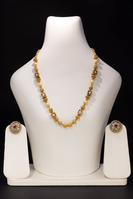 22ct Gold Antique-Inspired Pearl and Enamel Necklace
