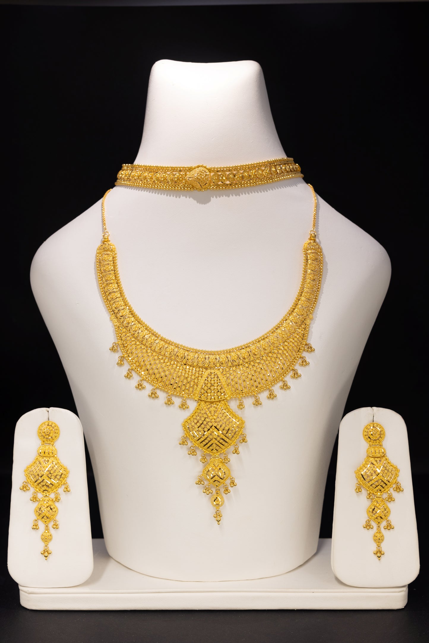 22ct Gold Layered Bridal Rani Haar, Choker and Earring Set