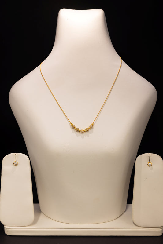 22ct Gold CZ Beaded Necklace and Stud Earring Set
