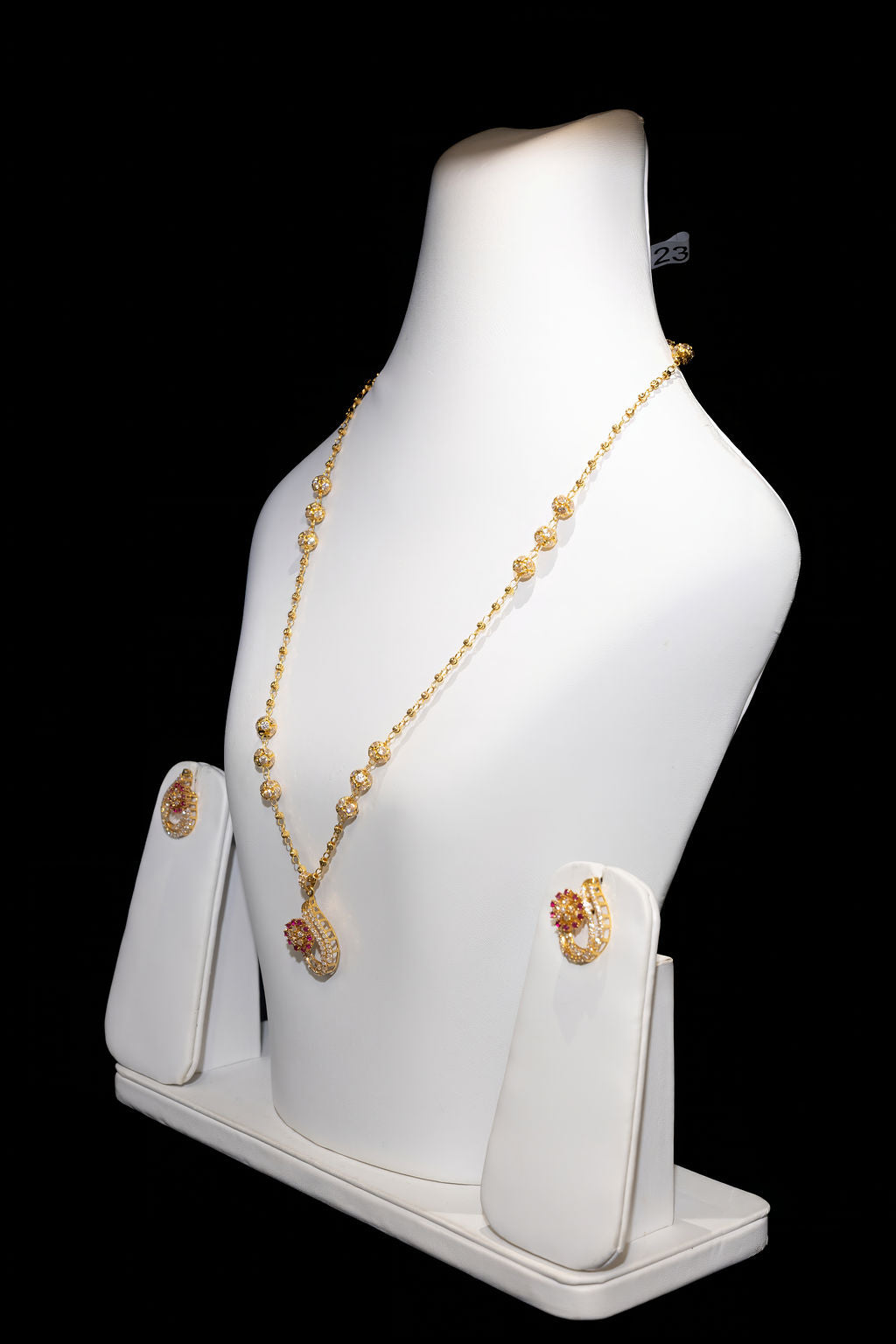 22ct Gold Bridal Necklace & Matching Earring Set with Red CZ Stones