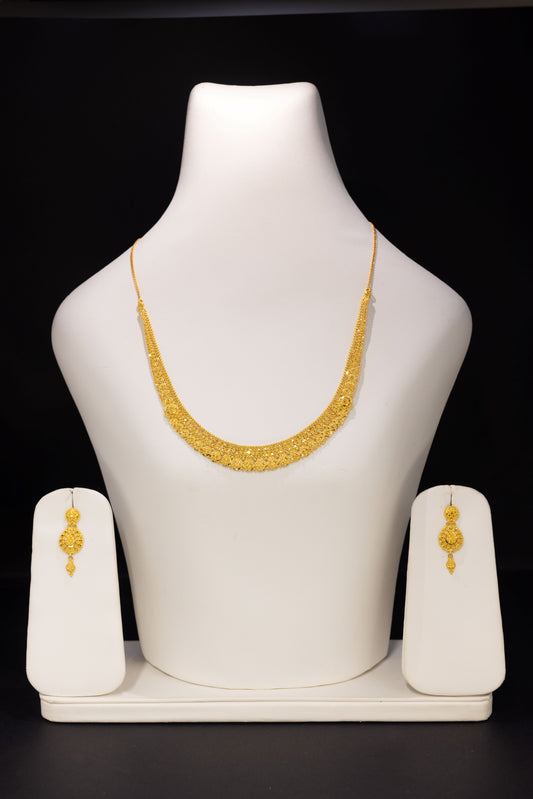 22ct Gold Traditional Beaded Necklace and Drop Earring Set