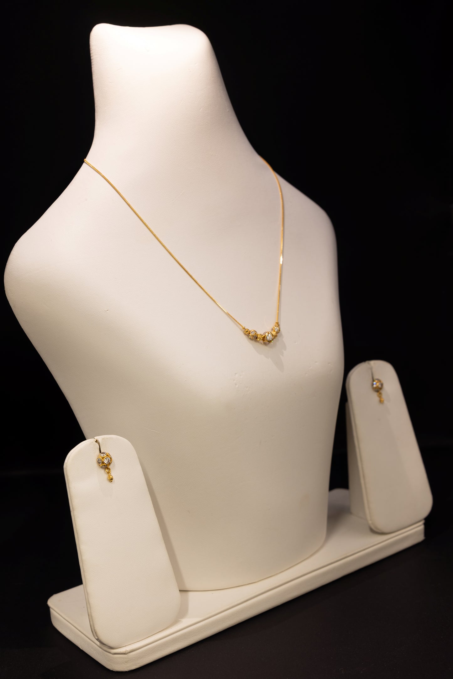22ct Gold CZ Cluster Necklace and Stud Earring Set
