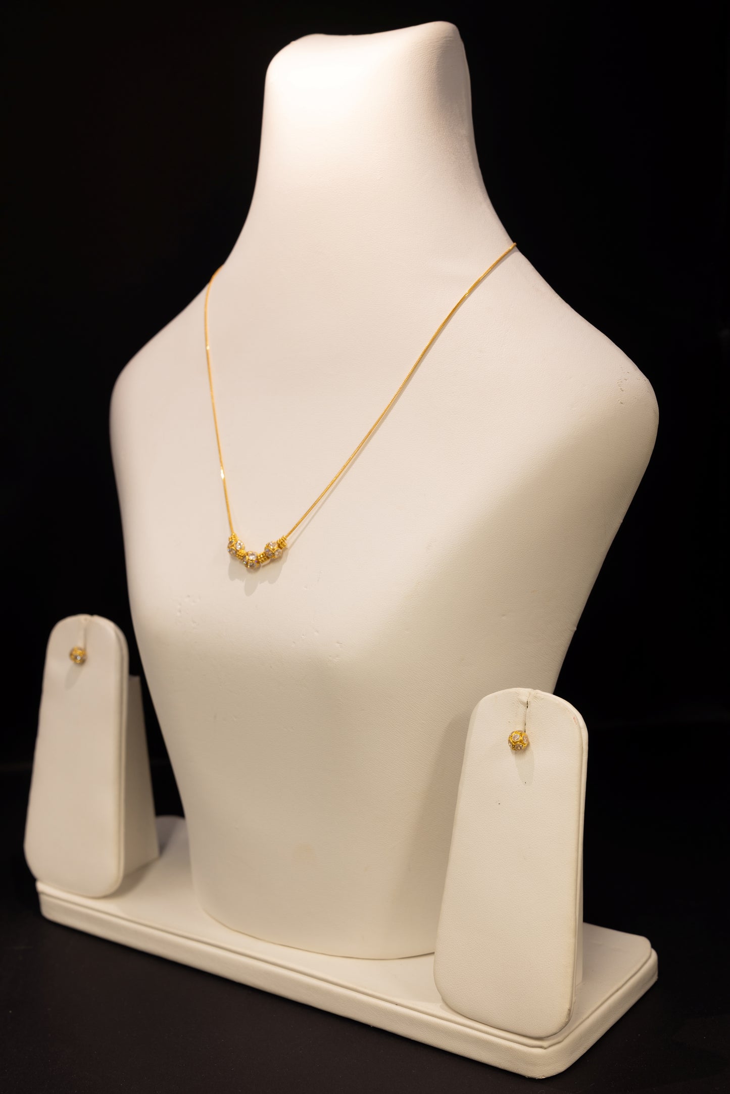 22ct Gold Delicate Beaded CZ Necklace and Stud Earring Set