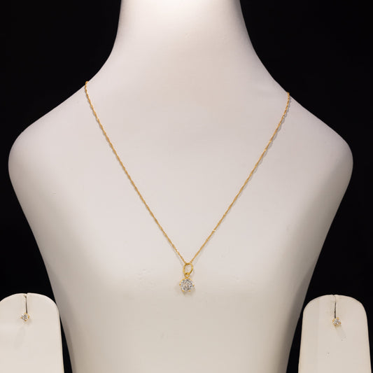 22ct Gold CZ Solitaire Drop Pendant Necklace and Stud Earring Set