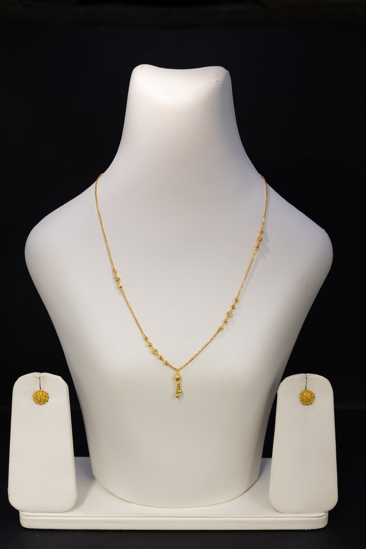 22ct Gold Beaded Drop Necklace & Stud Earring Set