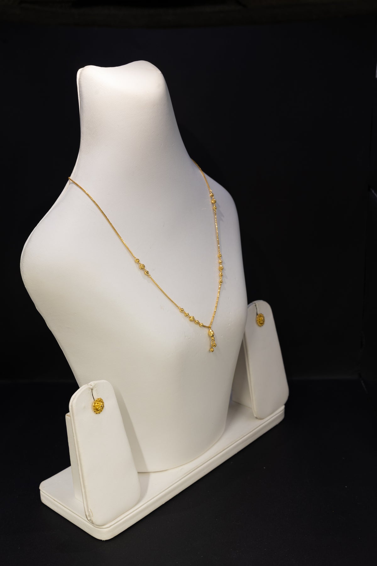 22ct Gold Beaded Drop Necklace & Stud Earring Set