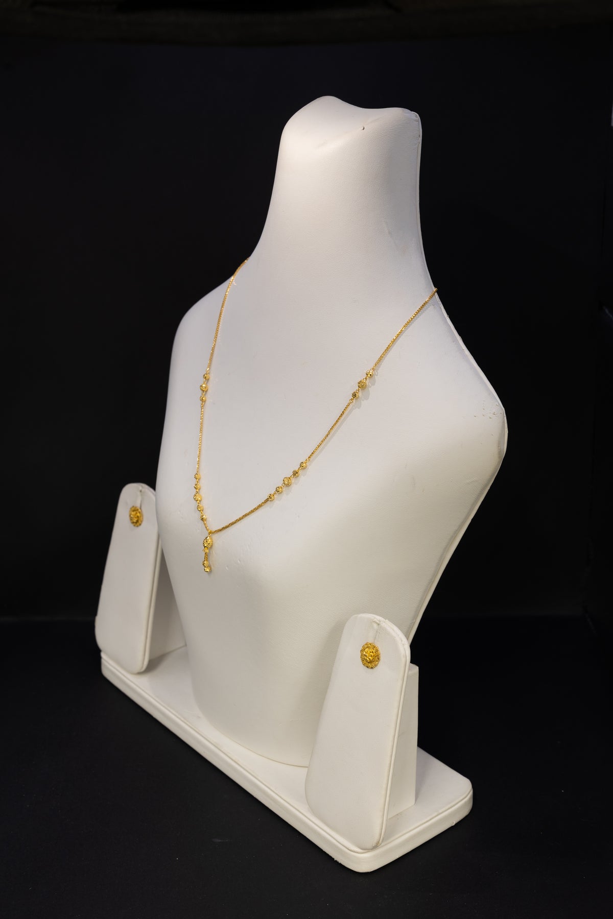 22ct Gold Beaded Drop Necklace & Stud Earring Set