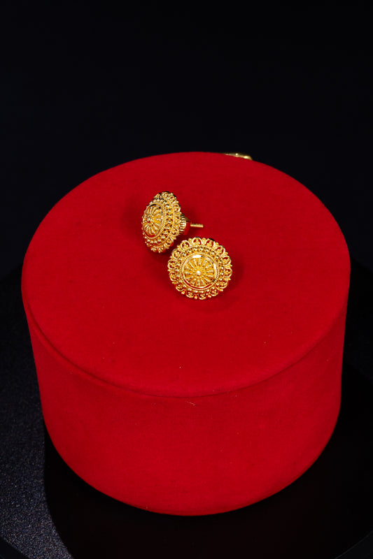 22ct Gold Ornate Circular Filigree Stud Earrings