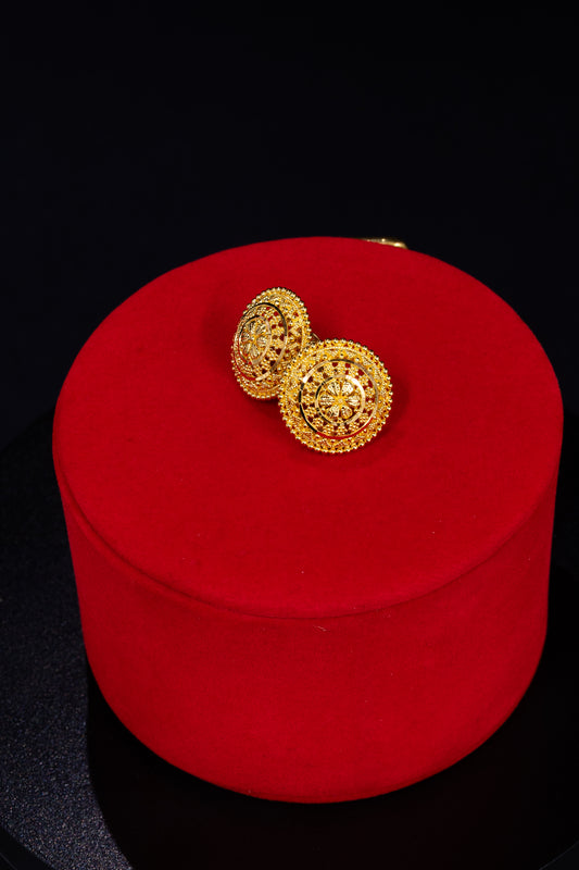 22ct Gold Large Circular Floral Stud Earrings