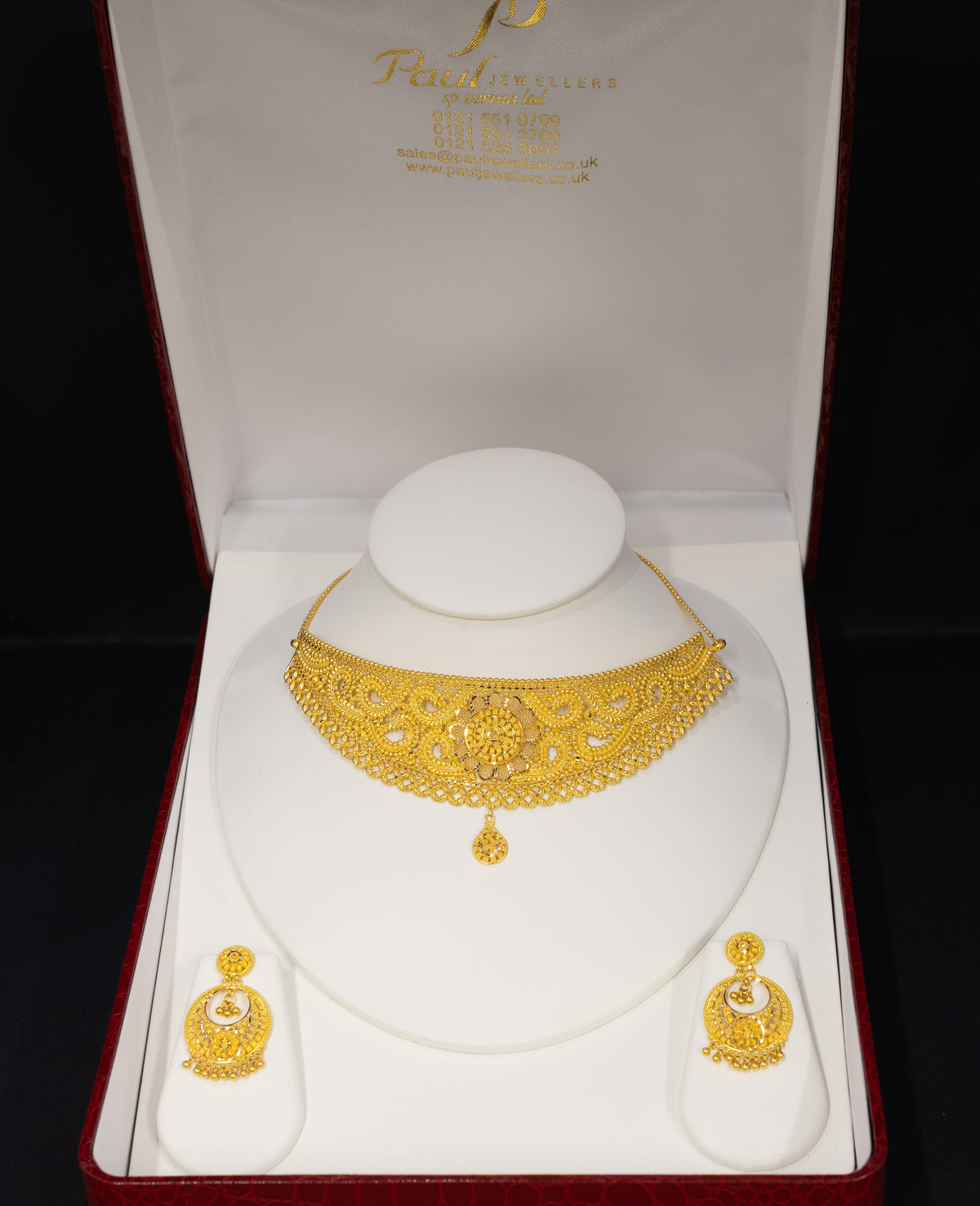22ct Gold Wide Filigree Bridal Choker & Earring Set