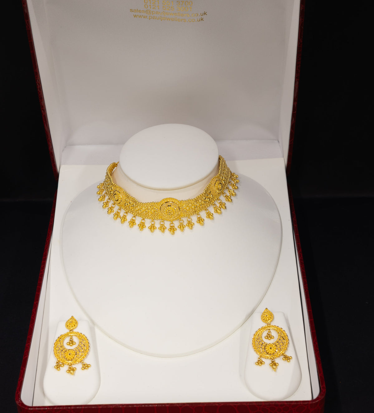 22ct Gold Floral Drop Bridal Choker & Earring Set