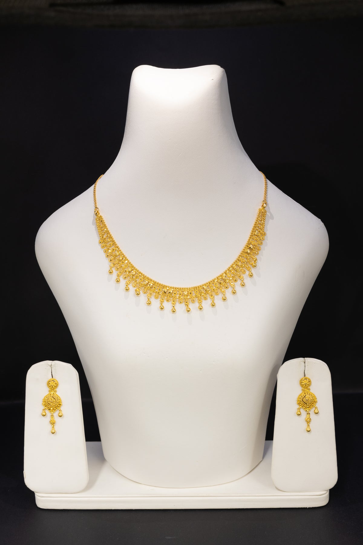 22ct Gold Delicate Drop Necklace & Earring Set