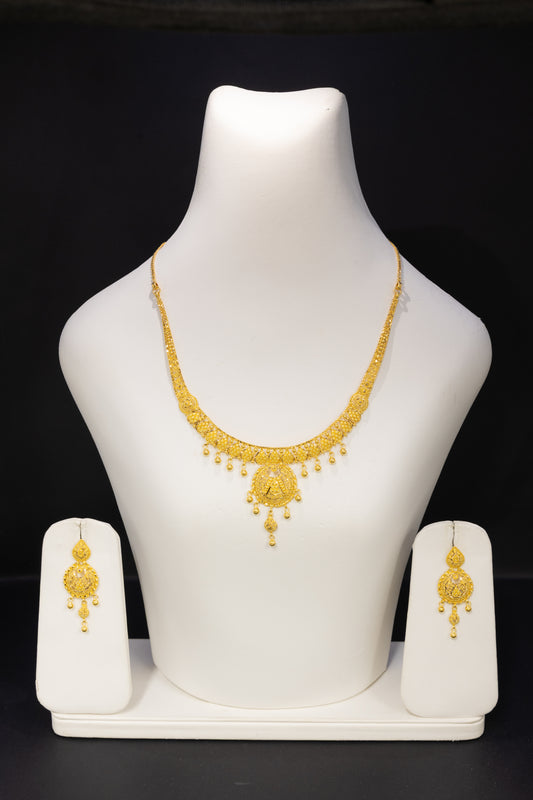 22ct Gold Circular Drop Bridal Necklace & Earring Set