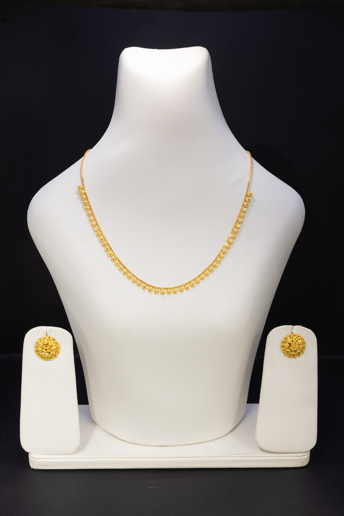 22ct Gold Beaded Edge Necklace & Stud Earring Set