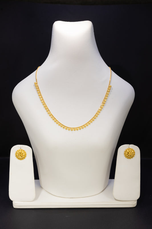 22ct Gold Beaded Edge Necklace & Stud Earring Set