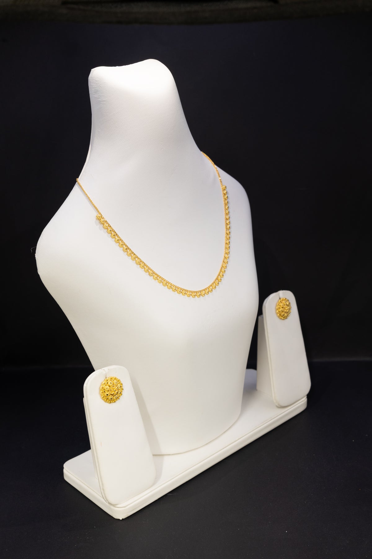 22ct Gold Beaded Edge Necklace & Stud Earring Set