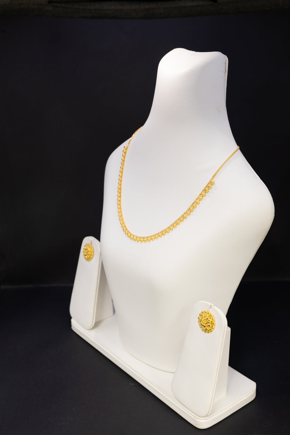 22ct Gold Beaded Edge Necklace & Stud Earring Set