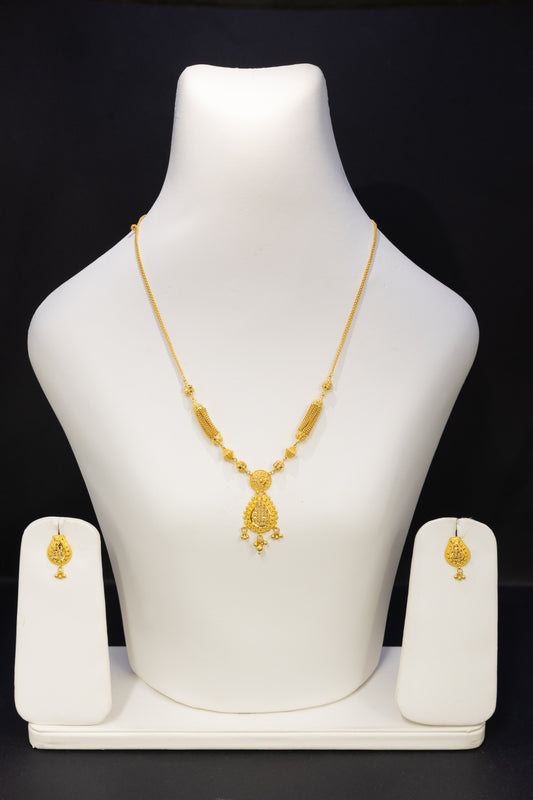 22ct Gold Textured Barrel Detail Necklace & Earring Set
