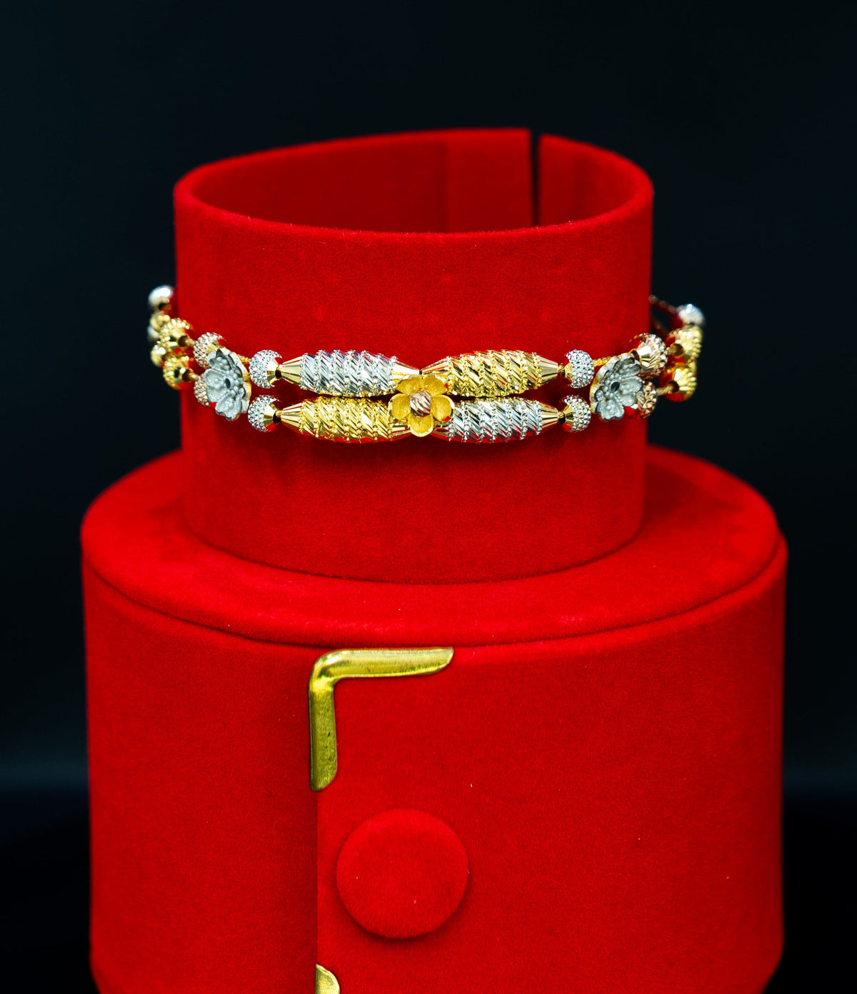 22ct Gold Two-Tone Textured Floral Double Bangle