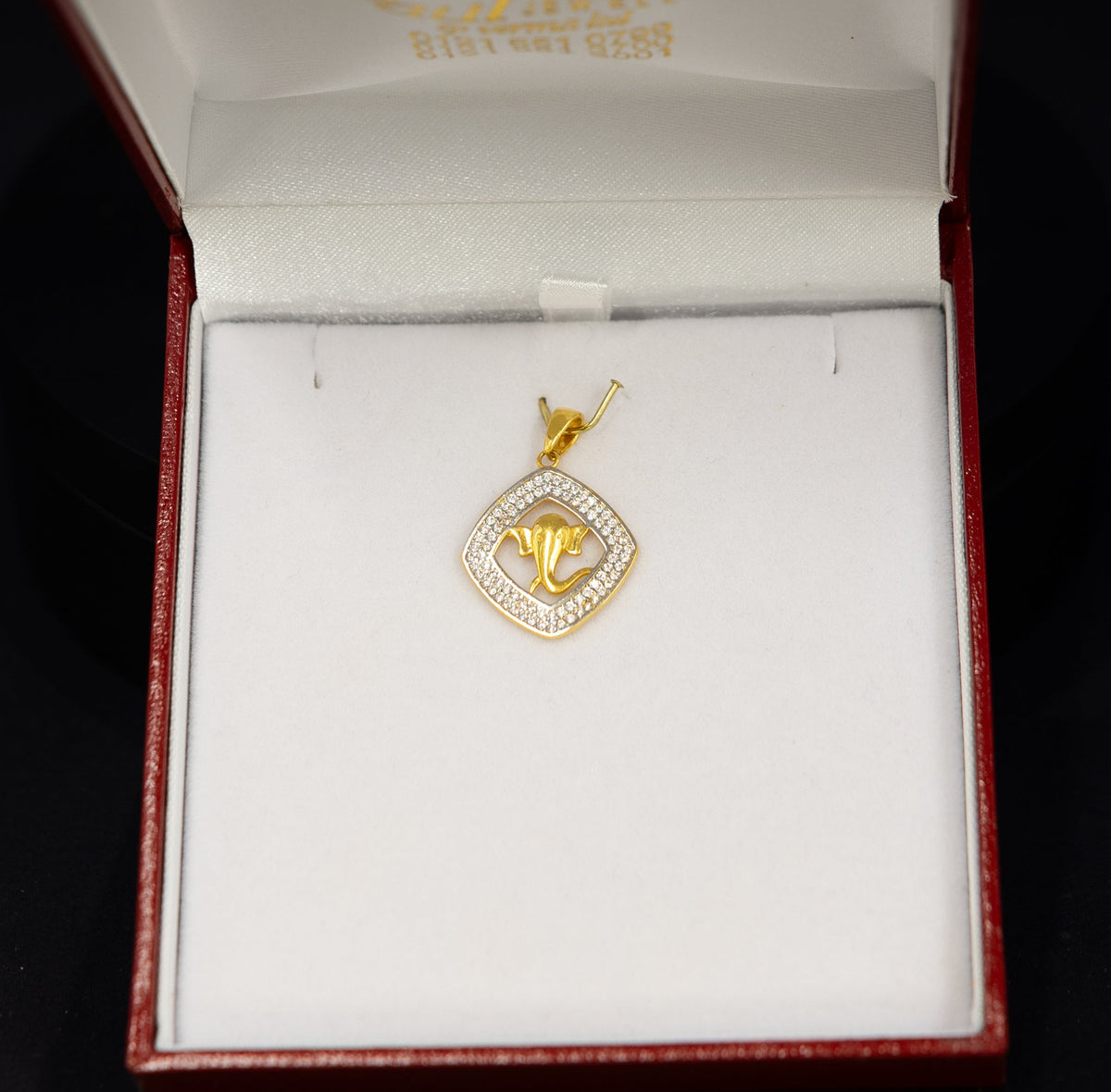 22ct Gold Ganesh Square Pendant with CZ Stones